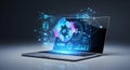 Laptop Displaying AI Analytics Interface Digital Data Visualization Futuristic Artificial Intelligence Technology Advanced Royalty Free Stock Photo