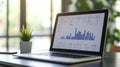 Laptop displaying analytics and data graphs in a home office Royalty Free Stock Photo