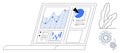 Laptop Displaying Analytics with Graphs, Pie Chart, and Dashboard Widgets for Data Visualization Royalty Free Stock Photo