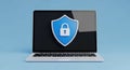 Laptop Displaying a Blue Shield with a White Padlock Icon for Security computer screen Royalty Free Stock Photo