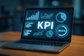 Laptop displaying business analytics screen data Royalty Free Stock Photo