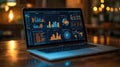 Laptop displaying business data charts Royalty Free Stock Photo