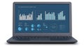 Laptop displaying business data graphs Royalty Free Stock Photo