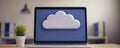 Laptop Displaying Cloud Computing Icon on Desk with Plant Data Storage Cloud Technology Concept Royalty Free Stock Photo