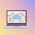 A laptop displaying a cloud icon is shown, representing cloud computing. Multicolore Royalty Free Stock Photo