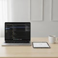 Laptop displaying code editor on a Royalty Free Stock Photo