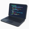 Laptop displaying code snippets illustrating programming and software development on a clean white background ideal for digital Royalty Free Stock Photo