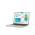 Laptop displaying colorful data visualization charts and graphs on its screen Royalty Free Stock Photo