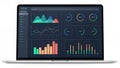 Laptop displaying a dashboard with various data visualizations. Royalty Free Stock Photo