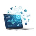 Laptop Displaying Data Analytics Dashboard with 3D Elements, AI Generated Royalty Free Stock Photo