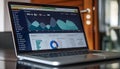 modern laptop displaying colorful business analytics dashboard with graphs charts and data visualization on screen Royalty Free Stock Photo