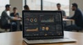Laptop displaying data analytics dashboard with various charts and graphs, including Royalty Free Stock Photo