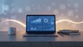 Laptop displaying data analytics on a desk Royalty Free Stock Photo