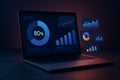 Laptop displaying data charts and graphs analytics Royalty Free Stock Photo