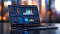 Laptop displaying a data visualization interface with charts and dashboards Royalty Free Stock Photo