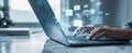 The Laptop Displaying Digital Data While a Person Types on the Keyboard AI generated image Royalty Free Stock Photo