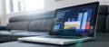 Laptop displaying financial charts and graphs on a modern couch, AI Generated Royalty Free Stock Photo