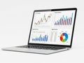 Laptop displaying financial charts isolated on white background Royalty Free Stock Photo