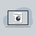 Laptop displaying a financial report with a pie chart, showcasing data analysis Royalty Free Stock Photo