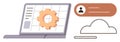 Laptop with Gear on Screen, User Profile Icon, and Cloud Syncing Concept Royalty Free Stock Photo