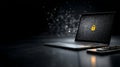 Laptop displaying glowing digital padlock for security Royalty Free Stock Photo
