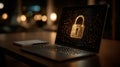 Laptop displaying glowing digital padlock for security Royalty Free Stock Photo