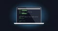 Laptop displaying green code on black screen with futuristic glow Royalty Free Stock Photo