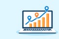 Laptop displaying a growth chart with location pins indicating progress Royalty Free Stock Photo