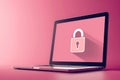 A laptop displaying a lock on the screen, indicating secure access to the device, An internet browser with a security lock icon, Royalty Free Stock Photo