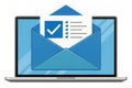 Laptop displaying an open email with a completed checklist and checkmark symbol signifying successful task completion Royalty Free Stock Photo