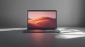 Laptop Displaying a Serene Desert Landscape Generative AI Royalty Free Stock Photo