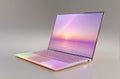 Sleek Laptop Displaying a Serene Sunset Royalty Free Stock Photo