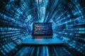 Laptop showing source code inside abstract internet tunnel Royalty Free Stock Photo