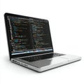 Laptop Displaying Source Code on a Modern Workspace Royalty Free Stock Photo