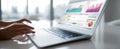 The laptop displaying various data visualizations and analytics for business insights.AI generated image Royalty Free Stock Photo