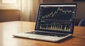 A laptop displays a digital trading interface featuring two graphs. The first graph Royalty Free Stock Photo