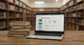 Laptop with Online Education Website in Library Setting for Learning Royalty Free Stock Photo