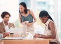 Laptop, documents or business people in a meeting planning a marketing, branding or advertising strategy. Team work Royalty Free Stock Photo