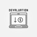Laptop with Dollar Coin and Arrow vector Devaluation line icon Royalty Free Stock Photo