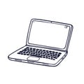 Laptop in doodle style. Notebook with empty white screen on white background Vector illustration Royalty Free Stock Photo