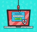 Graphic showing phishing and hacking attack during user login. Royalty Free Stock Photo