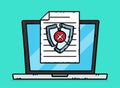 And-drawn graphic depicting a laptop along with a document with fail antivirus protection.