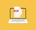 Laptop and download ZIP file, ZIP file document on screen logo design. Download zip button vector design and illustration. Royalty Free Stock Photo