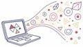 Laptop with Dynamic Abstract Shapes and Interconnected Lines, vector design Generative AI Royalty Free Stock Photo