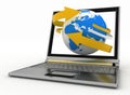 Laptop with earth and arrow Royalty Free Stock Photo