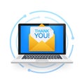 Laptop Email Notification with Thank You Message Vector Illustration - A contemporary depiction of gratitude via digital