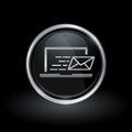 Laptop email send icon inside round silver and black emblem