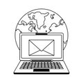 Laptop and email world symbols black and white