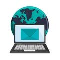 Laptop and email world symbols