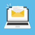 Laptop with envelope and document on screen. E-mail, email icon Royalty Free Stock Photo